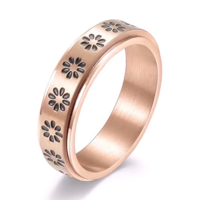 Rose Gold Stainless Steel Flower Spinner Ring Fidget Band Floral 20$